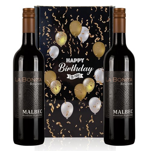 La Bonita Malbec Reserve 75cl Red Wine Happy Birthday Wine Duo Gift Box